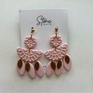Pink and Gold Clay Earrings